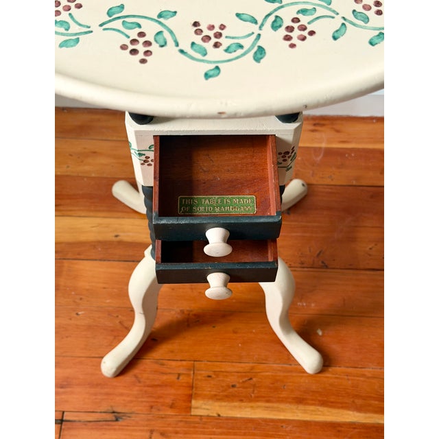 Vintage Imperial Furniture Painted Mahogany Side Table | Hand Painted Berry Vine Accent Table For Sale - Image 16 of 16