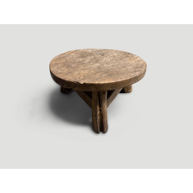 Andrianna Shamaris Antique Teak Wood Round Side Table or Stool For Sale - Image 4 of 6