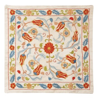 20"x20" 100% Silk Embroidered Pillow Cover. Contemporary Handmade Cushion Cover For Sale