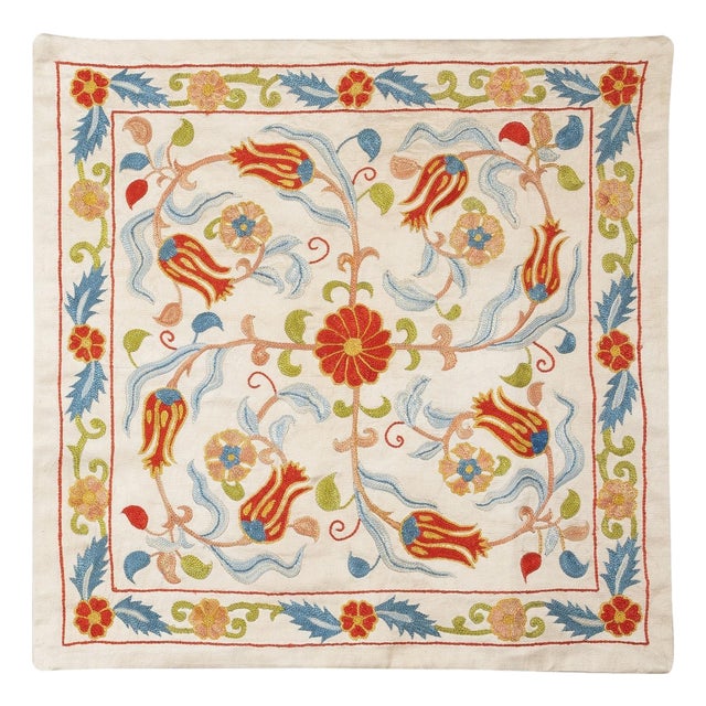 20"x20" 100% Silk Embroidered Pillow Cover. Contemporary Handmade Cushion Cover For Sale