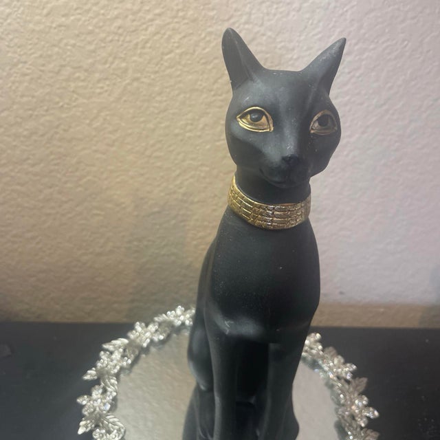 Black & Gold Ceramic 8.5” Egyptian Bastet Cat Sculpture For Sale In Dallas - Image 6 of 7