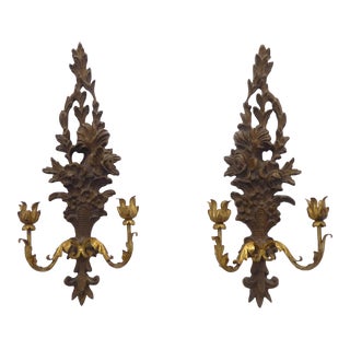 Vintage Palladio Carved Wood & Iron Sconces - a Pair For Sale