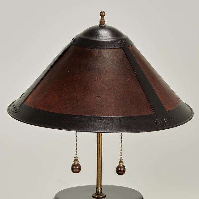 1920s Antique English Leather Bucket Table Lamps With Armorial Crests - a Pair For Sale In West Palm - Image 6 of 11