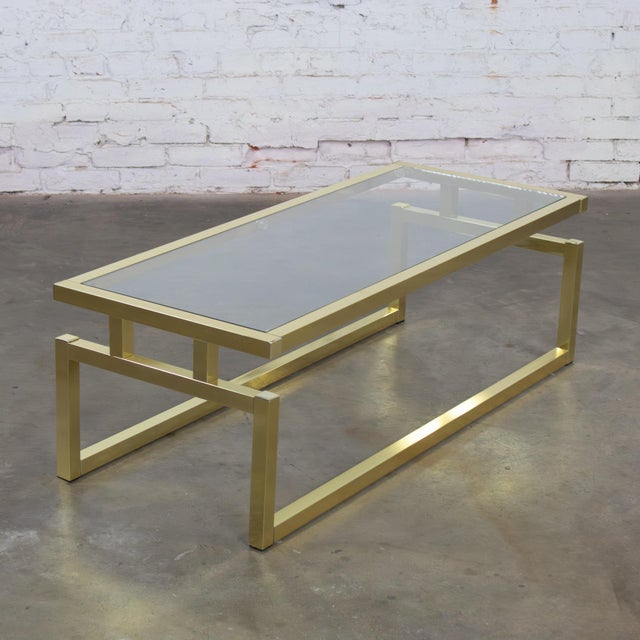 Modern Late 20th Century Modern Coffee Table Brass Toned Anodized Aluminum Frame With a Glass Inset Top For Sale - Image 3 of 18