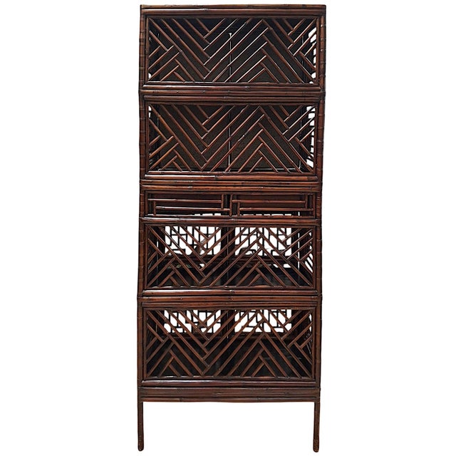Asian Late Qing Dynasty Tall Bamboo Open-Fretwork Display Cabinet For Sale - Image 3 of 13