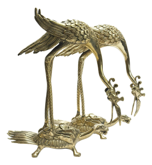 Mid-Century Modern Japanese Brass Crane and Turtle Sculptures, 1950s, Set of 2