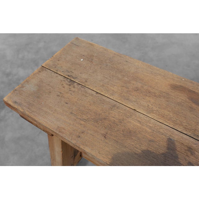 French Rustic Oak Trestle Bench, 1890s For Sale - Image 10 of 13