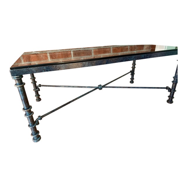 Vintage Brutalist Faux Verdigris Finish Glass Top Coffee Table - Styled After Giacometti For Sale