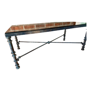 Vintage Brutalist Faux Verdigris Finish Glass Top Coffee Table - Styled After Giacometti