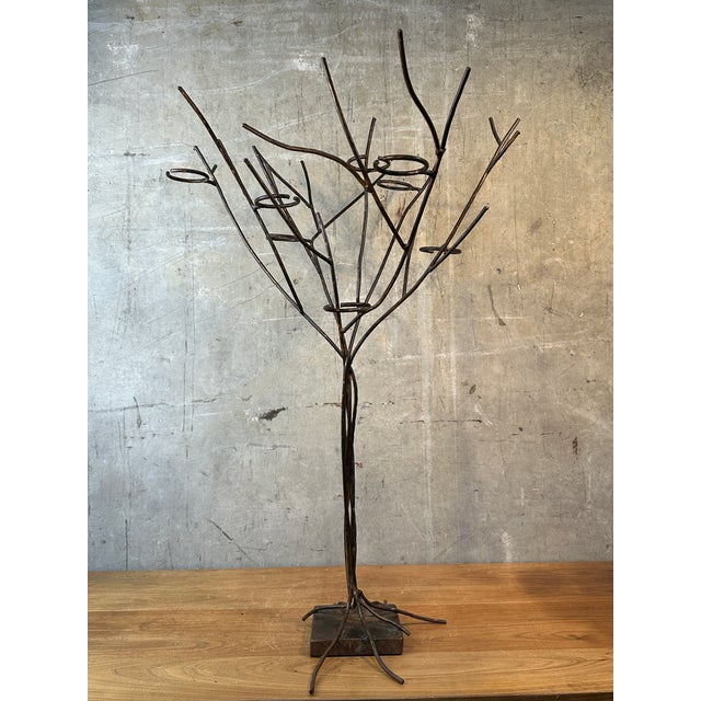 Metal 1990s Jan Barboglio Forged Iron Tree Floor Candelabra 7-Light Candle Holder Signed 47" For Sale - Image 7 of 16