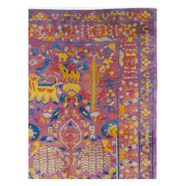 Galerie Shabab Collection Midcentury Handmade Indian Whimsical Pictorial Large Room Size Rug For Sale - Image 4 of 10