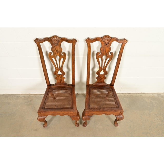 Henredon Georgian Carved Oak and Cane Side Chairs or Dining Chairs, Pair For Sale In South Bend - Image 6 of 17