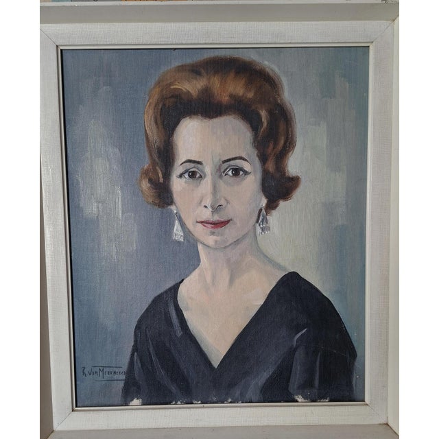 R. Van Meerbeeck, Portrait of a Woman, 1961, Oil on Canvas For Sale - Image 9 of 9
