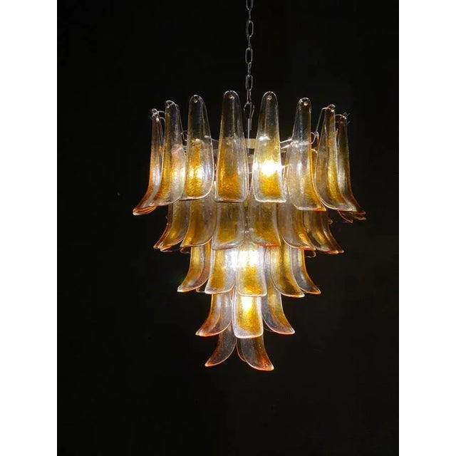 1970s Large Vintage Italian Murano Chandelier with Amber Glass Petals, 1970s For Sale - Image 5 of 12