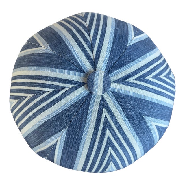 Pottery Barn Melilla Ball Pillow Striped Blue & White Round Nautical Beach Ball Pillow For Sale