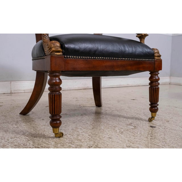 1980s Maitland Smith Set of 4 Empire Style Barrel Back Leather Club Chairs For Sale - Image 13 of 18