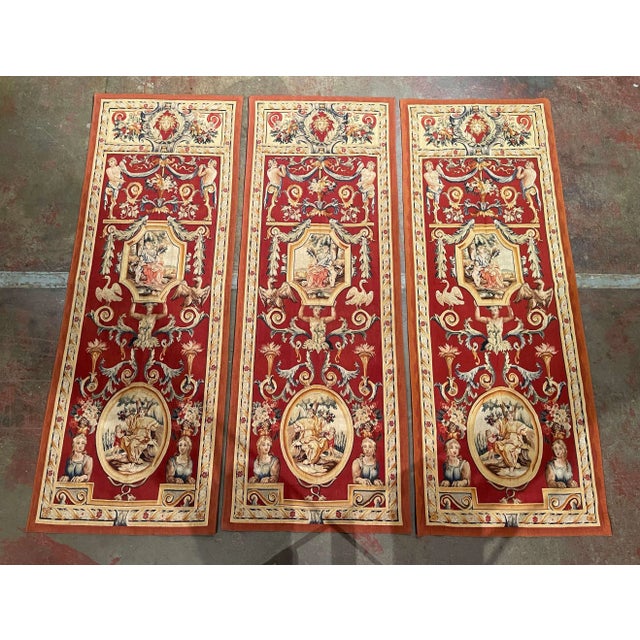 Mid-Century French Neo-Classical Hand Woven Wall Portieres Tapestries-Set of 3 For Sale - Image 13 of 13