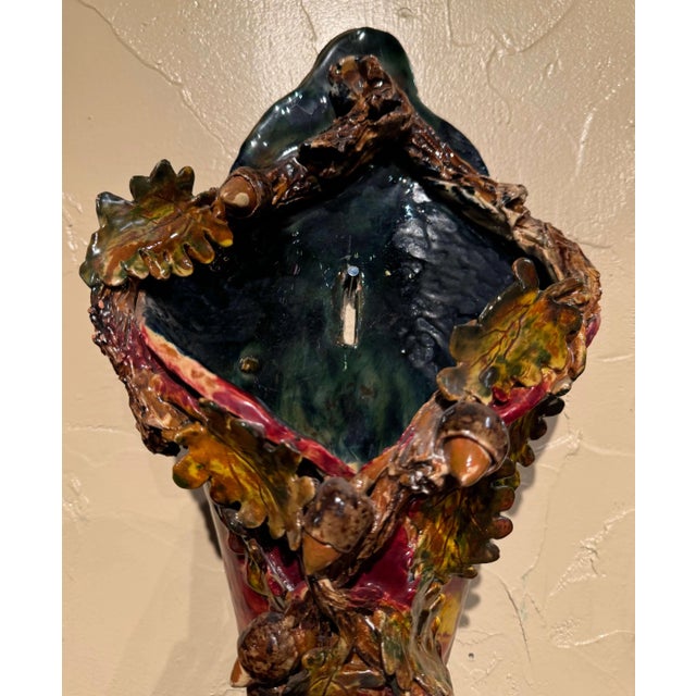 Ceramic Early 20th Century French Barbotine Majolica Cornucopia Wall Pocket For Sale - Image 7 of 9