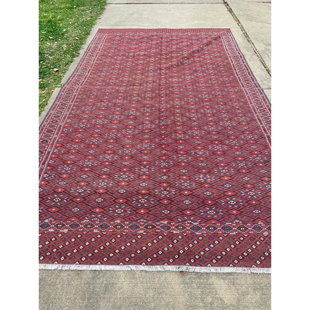 Ruby Red Antique Armenian Handmade Embroidered Soumak Area Rug For Sale - Image 8 of 13