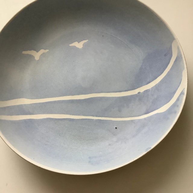 Nautical Vintage Stoneware Ceramic Pottery Bowl with Flying Seagulls Artist Signed For Sale - Image 3 of 13