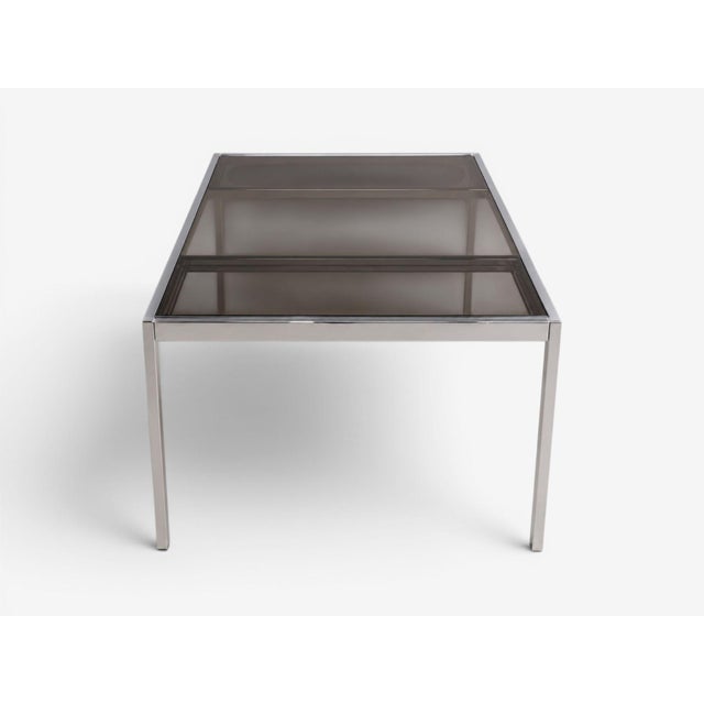 Milo Baughman Style, Expanding Dining Table, Chrome, Smoked Glass, Usa, 1970s For Sale - Image 10 of 12