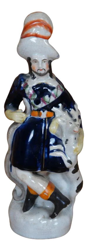 Antique Staffordshire Scottish Highlander Huntsman Bow Deer Stag Figurine