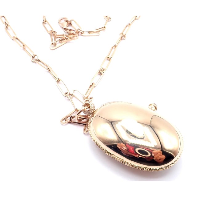 Metal Late 20th Century Roberto Coin Rose Gold Diamond Large Locket Pendant Necklace For Sale - Image 7 of 11