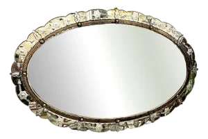 Italian Art Nouveau Wall Mirror with Acid Etchings and Pink Glass, 1890s