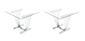 Mid-Century Modern Chrome and Glass-Top End Tables With U-Shape Bases - a Pair