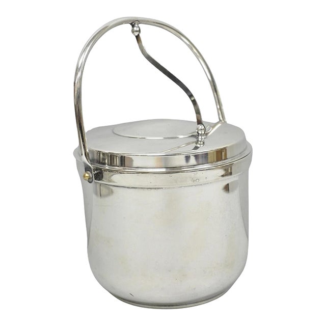 Mid 20th Century Gorham Yc141 Mid Century Modern Silver Plated Reticulating Hinge Ice Bucket For Sale
