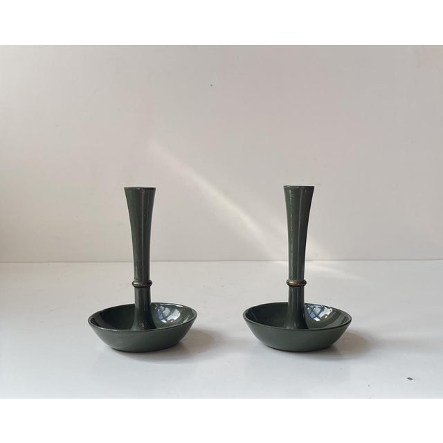 1960s Candleholders in Green Enamel, Brass & Cast Iron from Jens Harald Quistgaard, 1960s, Set of 2 For Sale - Image 5 of 10