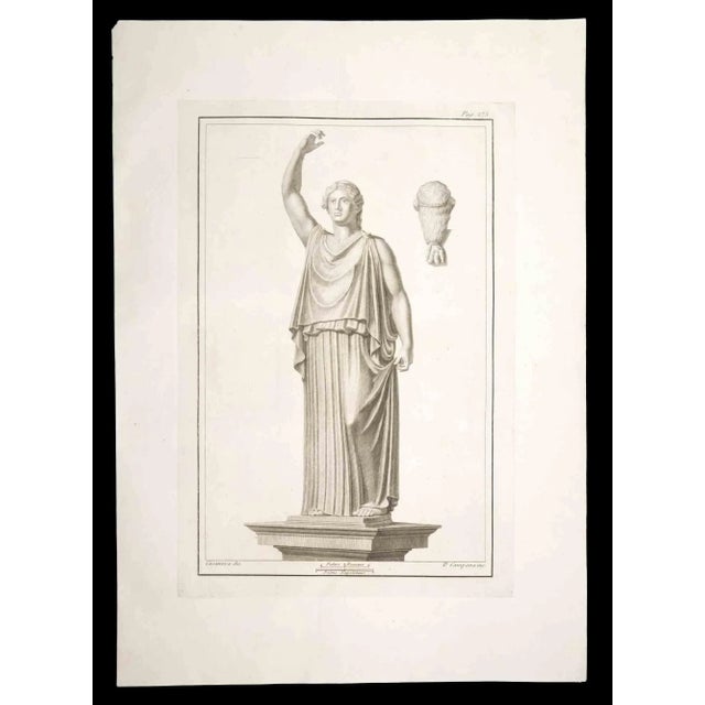 Ancient roman statue, from the series "antiquities of herculaneum", is an original etching on paper realized by p. Campana...