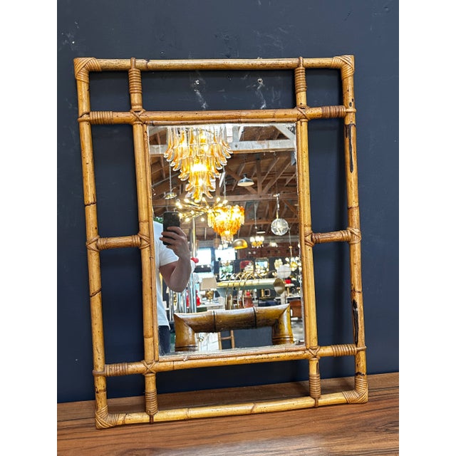 1980s Vintage Italian Square Bamboo Wall Mirror 1980s For Sale - Image 5 of 7