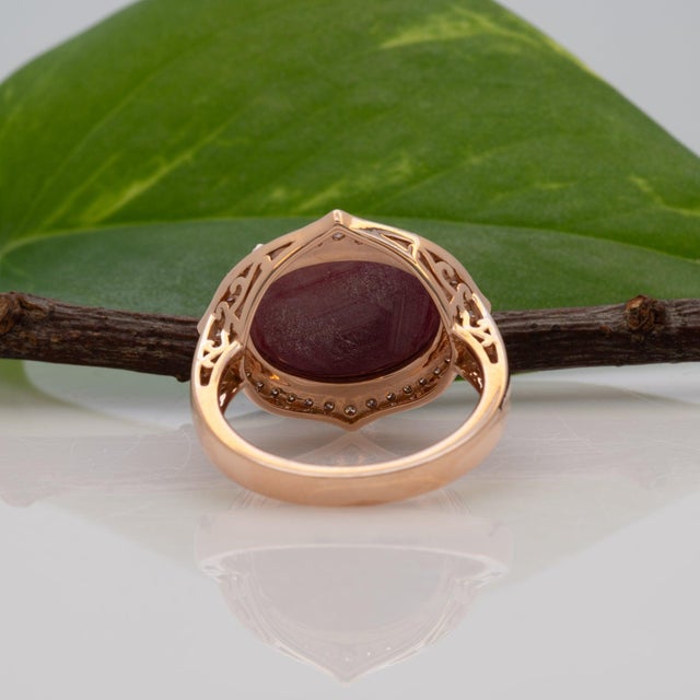 Red 12Ct Star Ruby Ring With Natural Diamond Accents: Solid 14k Gold, Size 6.75 For Sale - Image 8 of 9