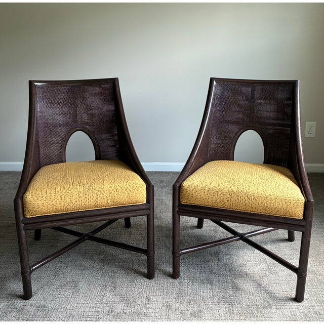 Contemporary Late 20th Century Set of 6 Barbara Barry for McGuire Tobacco Cane Dining Chairs For Sale - Image 3 of 11