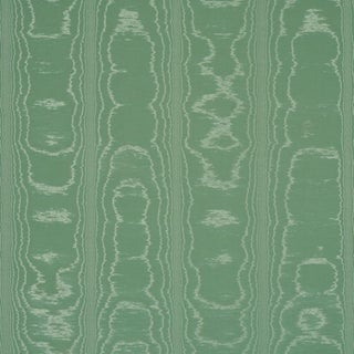 Schumacher Washington Moiré Fabric In Green For Sale