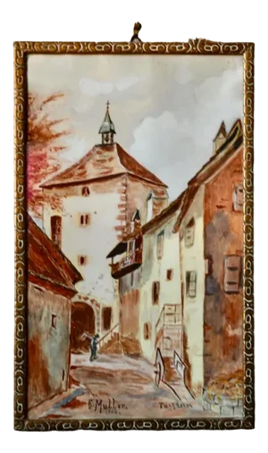 Turckheim Watercolor Wall Decoration by E.M. Muller, France, 1922