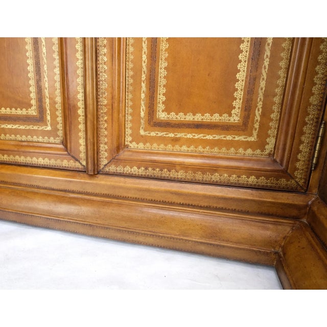 Mid 20th Century All Wrapped in Tooled Leather Massive Decorative Columns 2 Part Bookcase Hutch For Sale - Image 5 of 13