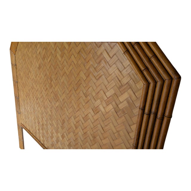 Tan Vintage Faux Bamboo Full Headboard With Herringbone Parquet Rattan, in the Style of Dixie For Sale - Image 8 of 10