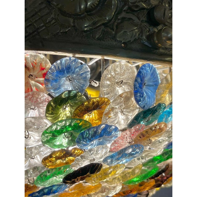 Vintage Neoclassical Art Deco Murano Glass Multicolor Rosette Chandelier For Sale - Image 12 of 12