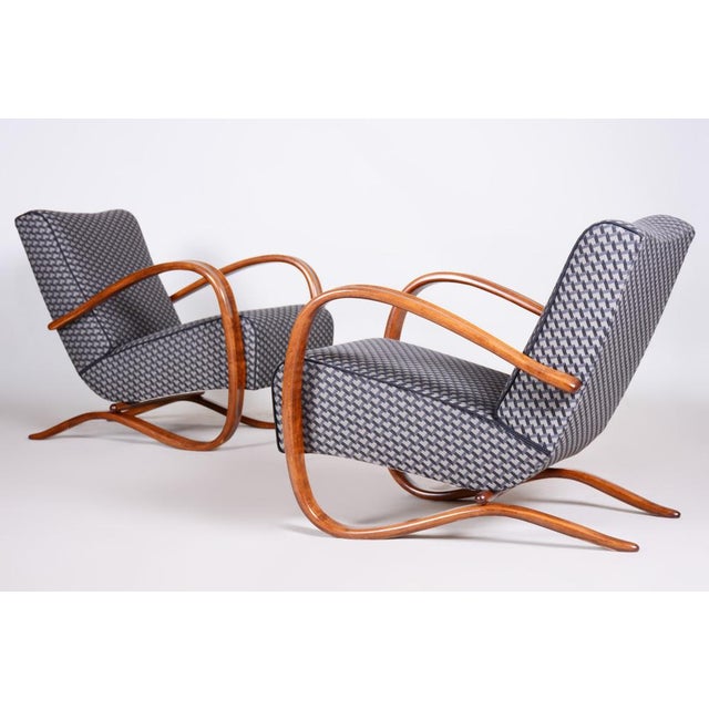 Brown Set of Art Deco Model H-269 Armchairs in Beech attributed to Jindřich Halabala for Up Závody, Former Czechoslovakia, 1930s For Sale - Image 8 of 16