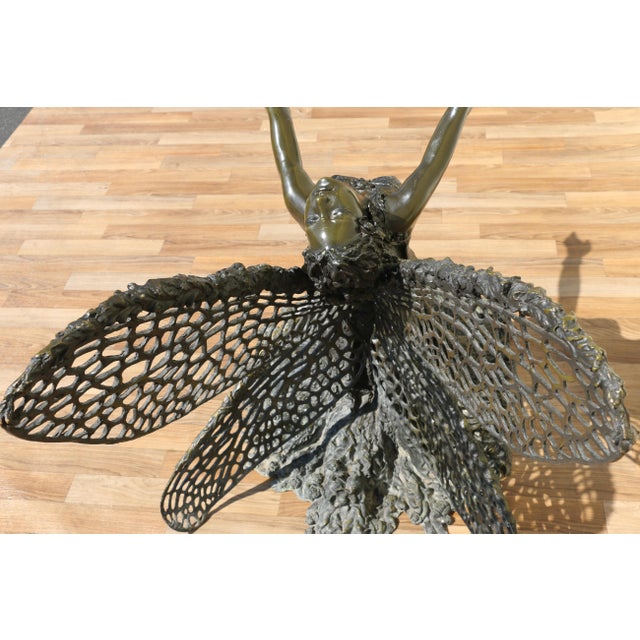 Vintage Sculptural Bronze Fairy Dining Table With Glass Top | Figural Art Nouveau Style Base, Circa 1990s For Sale - Image 11 of 18