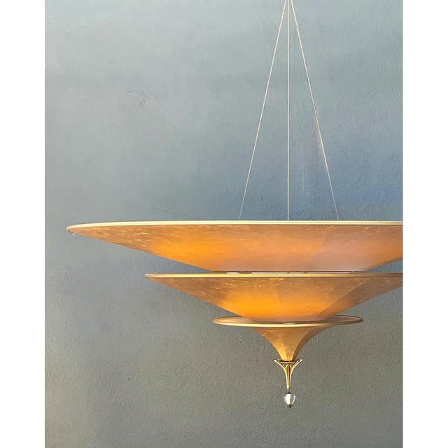 Textile Vintage Italian Fortuny “Icaro” ThreeTiered Gold Fiber Chandelier For Sale - Image 7 of 12