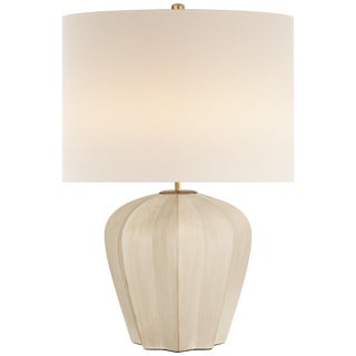 AERIN for Visual Comfort Signature Pierrepont Medium Table Lamp in Stone White with Linen Shade For Sale