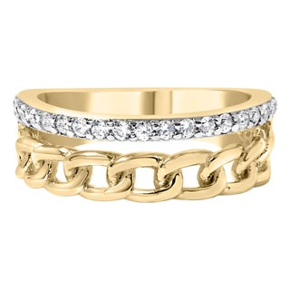 10K Yellow Gold 1/5 Cttw Diamond Cuban Link Ring Band (I-J Color, I2-I3 Clarity) - Size 9 For Sale