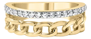 10K Yellow Gold 1/5 Cttw Diamond Cuban Link Ring Band (I-J Color, I2-I3 Clarity) - Size 9