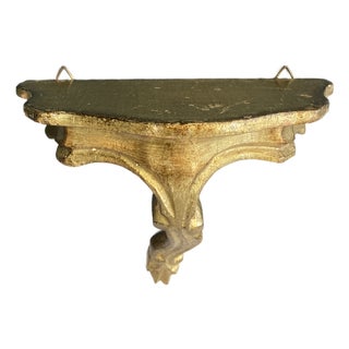 Vintage Small Italian Gold Painted Wall Shelf For Sale