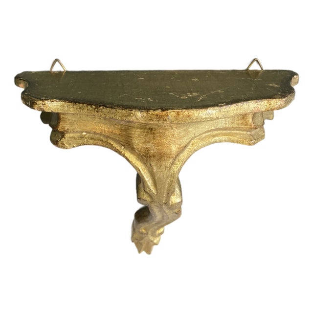 Vintage Small Italian Gold Painted Wall Shelf For Sale
