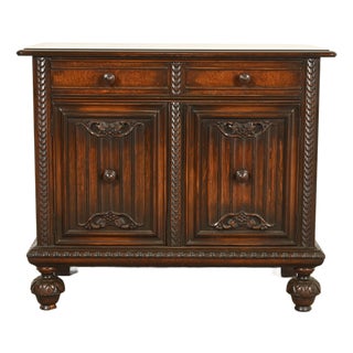 Berkey & Gay Antique English Jacobean Carved Walnut and Burl Wood Bar Cabinet or Server, Circa 1920s For Sale