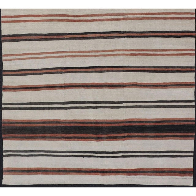 Vintage Turkish Kilim Gallery With Stripes in Cream, Brown & Soft Coral Color 5'10" X 10'11" For Sale - Image 10 of 12